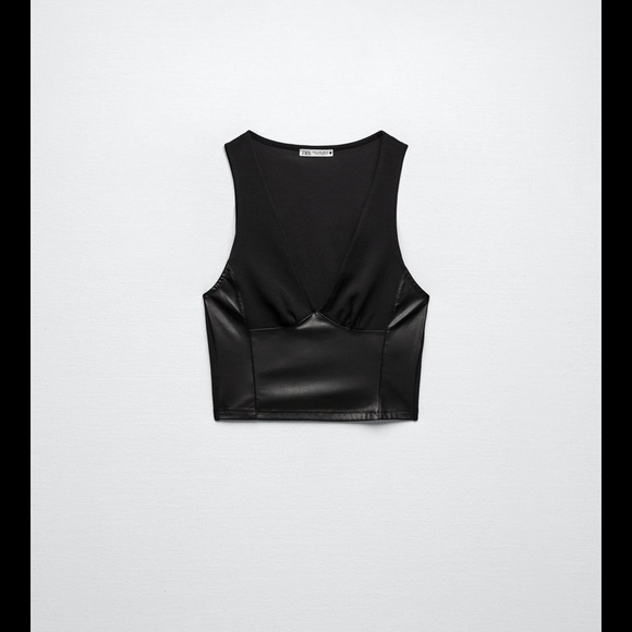 New with tag Zara mixed faux leather top - Picture 1 of 3